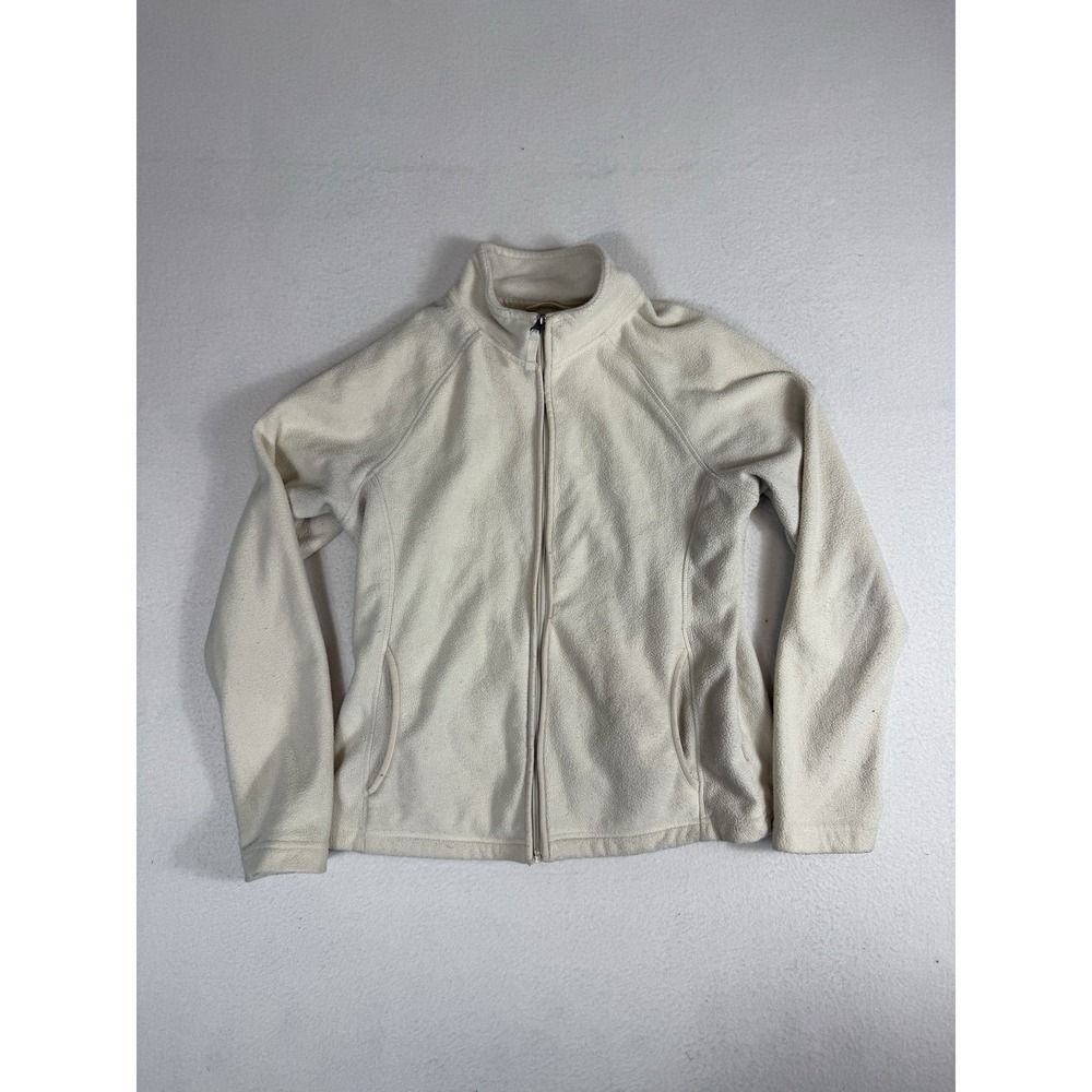 Merona Womens Full Zip Fleece Jacket Medium Cream White Soft Layering Coat M